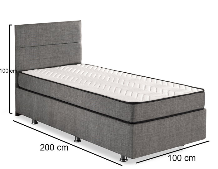 Hanah Home Conjunto Colchón Individual Base y Cabecero Gris 100x200 cm con Arcón y Muelles Múltiples